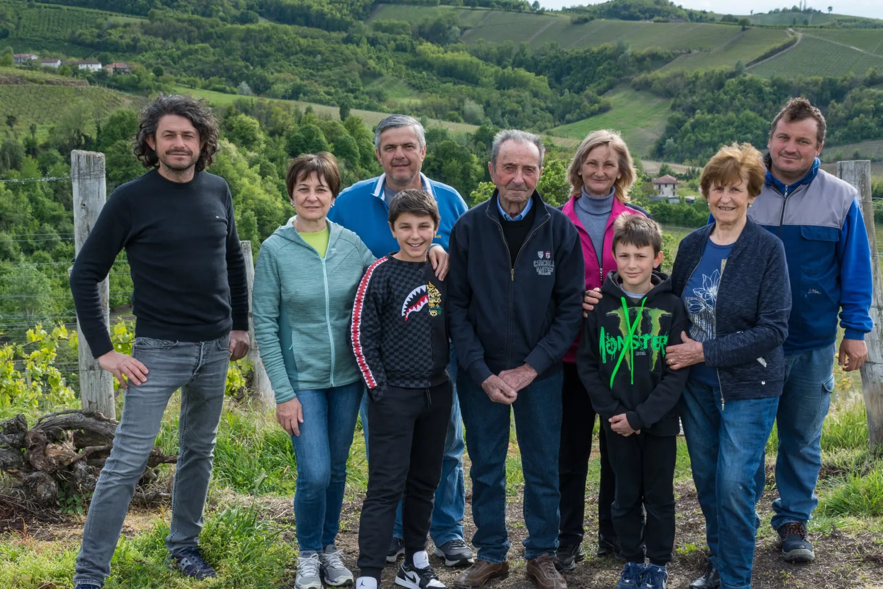 The Ferrero family among their vineyards in the Langhe hills