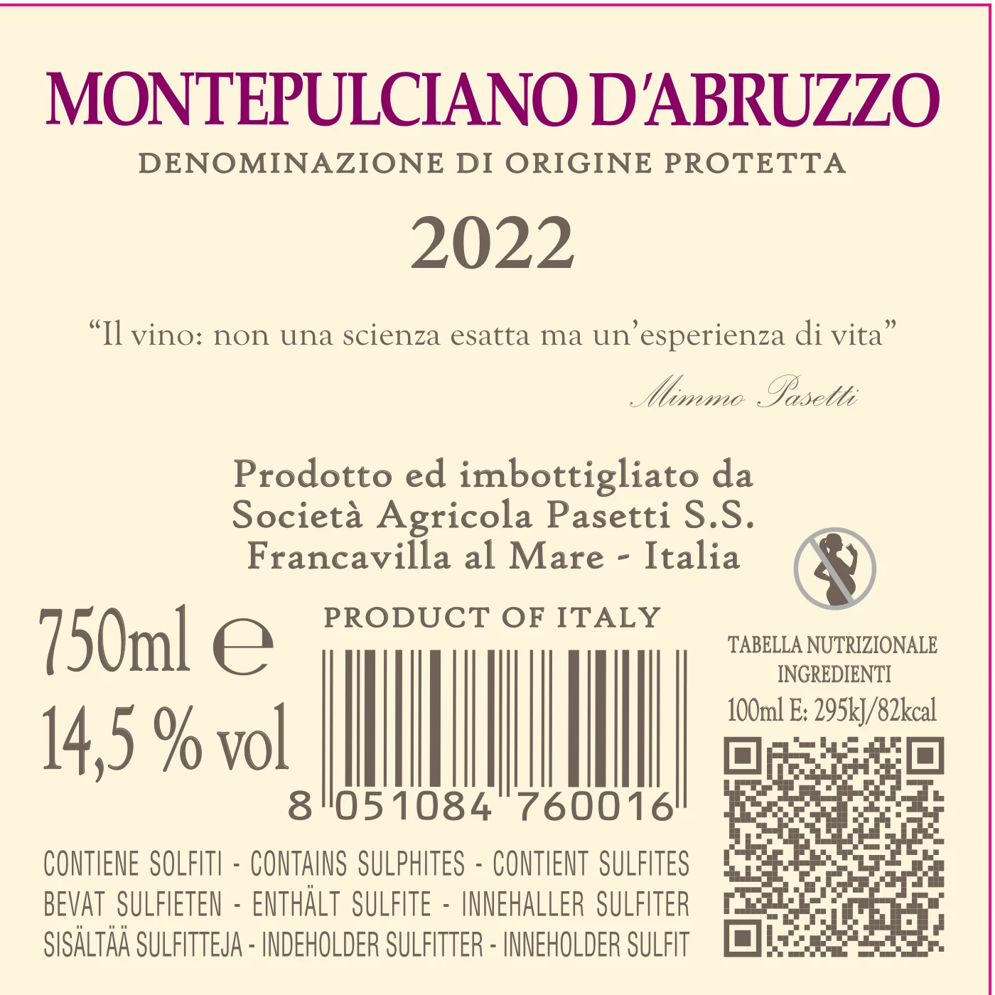 Pasetti Montepulciano d'Abruzzo label